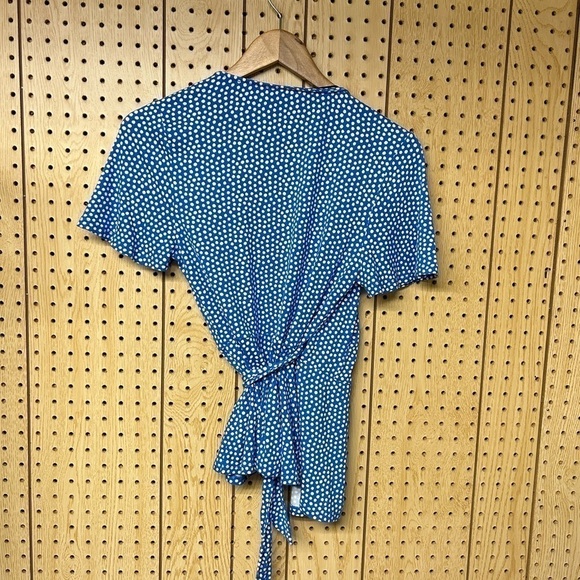 Boden Blue/White Polka Dot Short Sleeve Wrap Top - Picture 3 of 5